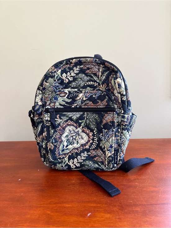 Vera Bradley Campus Cotton Quilted Backpack Small Bookbag Java Navy Camo Floral main image 5